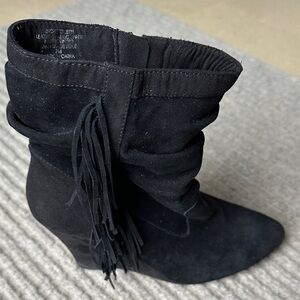 INC International Concepts Black Fringe Heeled Boots